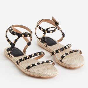H&M studded espadrilles sandals Black & Beige color size 38